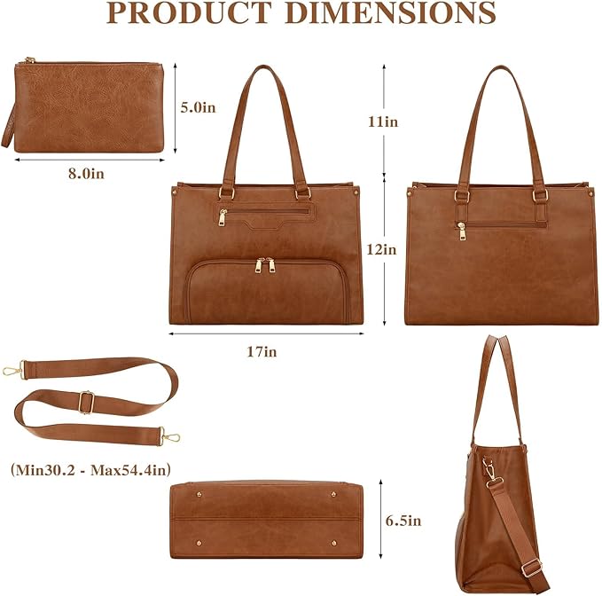 KKXIU Lunch Tote Bag for Women - 15.6" Ladies Work Tote, Laptop Purse with Insulated Lunch Compartment, Quilted Computer Handbag with Large Capacity for Work, Office, Nurse, Teacher (Brown)