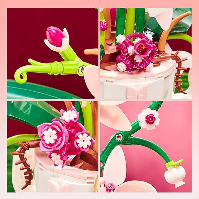 iixeal Pink Orchid Flower Building Set for Adults, Coffee Cup Orchid Botanical Collection Plant Building Kit, Home and Office Decor Gift for Christmas Day, Valentines, Birthday 567pcs