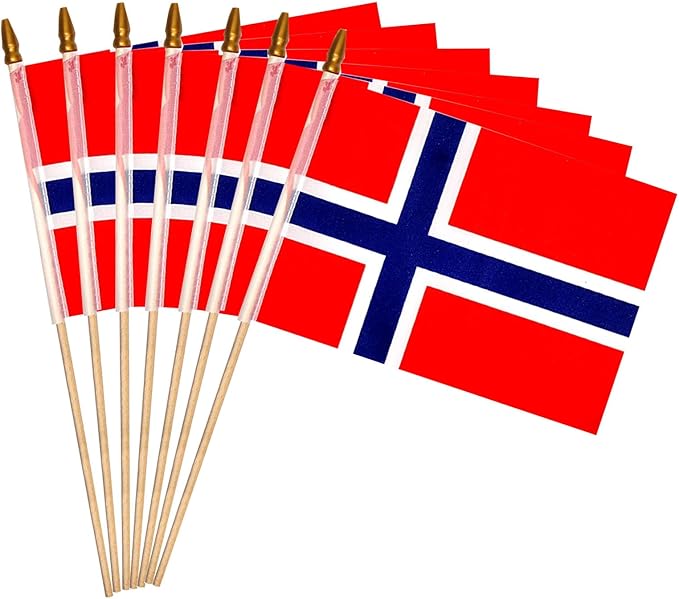 GSYLPFT 12 Pack Norwegian Flags on Sticks Norway Small Mini Hand Held Flags for Office Classroom Holiday Party Decorations