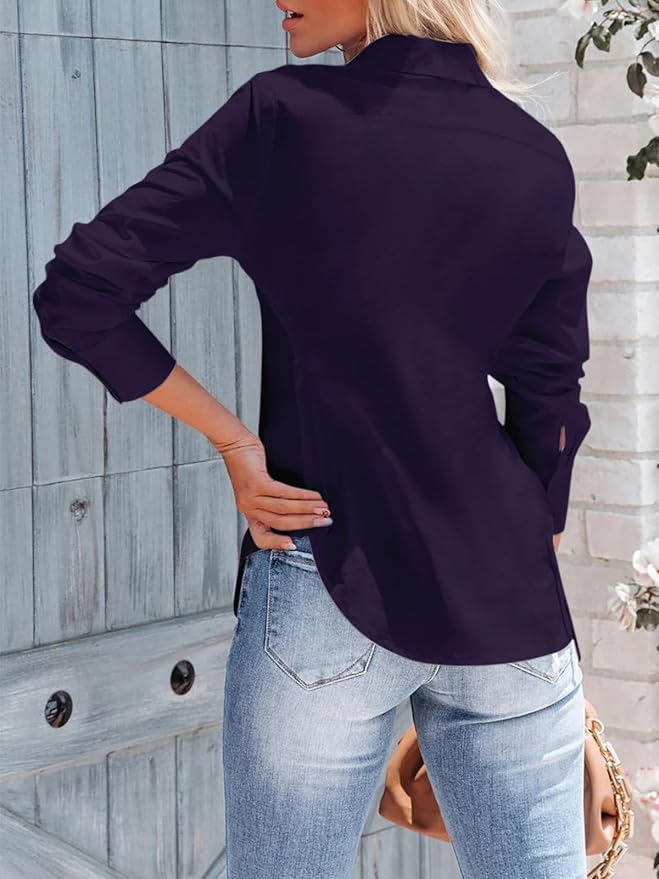 siliteelon Women's Button Down Shirts Long Sleeve Dress Shirts Wrinkle Free Collared Work Office Solid Blouses Corset Tops