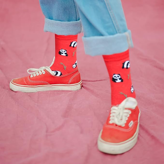 KONY Women's Cute Animal Designed Funny Novelty Crew Socks, Cat Dog Panda Patterns, Gift Ideas Size 6-9