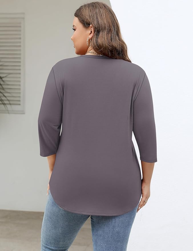 TFSDOD Womens Plus Size Tops V Neck T Shirts 3/4 Sleeve Blouse Summer Casual Tees XL-5X