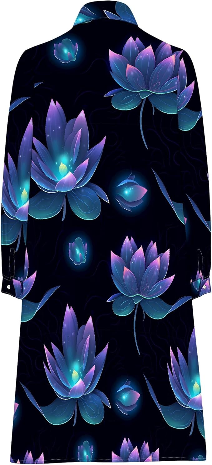Shirt Dresses for Women 2025 Summer Long Sleeve Casual Plus Size Floral Printed Beach Vacation Dress with Pockets