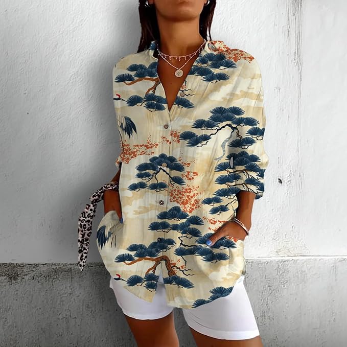 Fashion Summer Shirts V Neck Japanese Art Vintage Floral Graphic Button Down Trendy Hawaiian Holiday Outfits