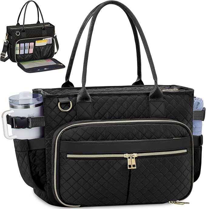 FIORETTO Teacher Tote Bag for Women with Laptop Compartment, Large Cup Holder, Zip Closure, Ideal for Work, Bible, Nurse
