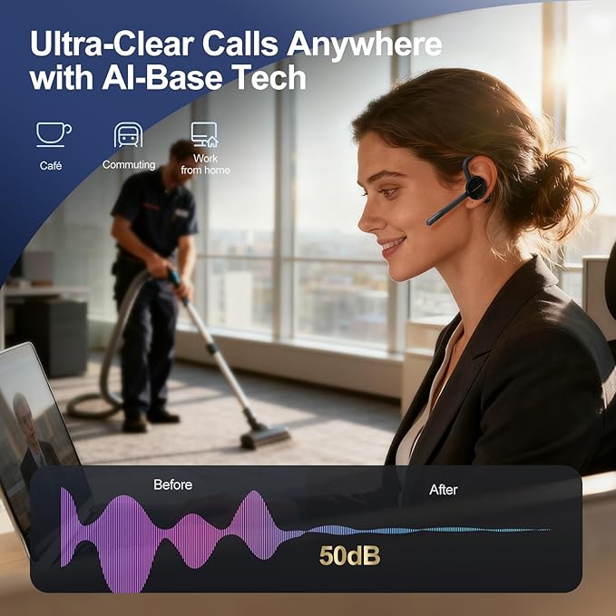 Archer AI Voice Recorder Earpiece, Wireless Single Ear Bluetooth Headset, Meeting Assistant with Transcription, AI Noise Canceling 50dB, AI Transcribe & Summarize with App for Office/Meeting/Driving