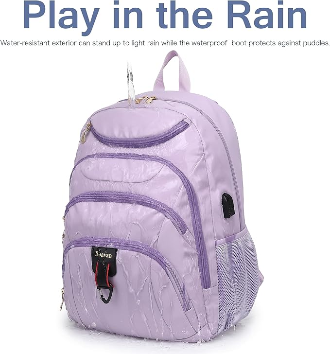 Boavan Laptop Backpack for women, 15.6inch Laptop Bag with USB Port, Waterproof Travel Work Backpack Purse, Anti-Theft Teacher Nurse Doctor Casual Bookbags Office Business backpack，Purple