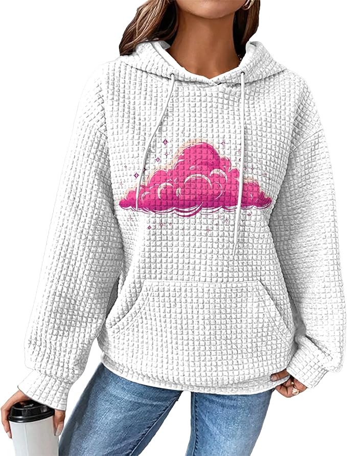 domirica Pullover Sweatshirts For Women Drawstring Long Sleeve Waffle Sweatshirt With Pocket Vintage Street Wear Qutfits