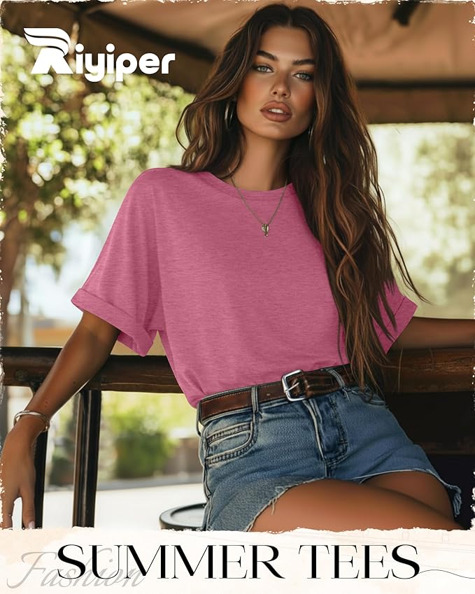 Riyiper 3 Pack Women's Oversized T-Shirt Half Sleeve Summer Tees Casual Loose Fit Crew Neck Basic Tops