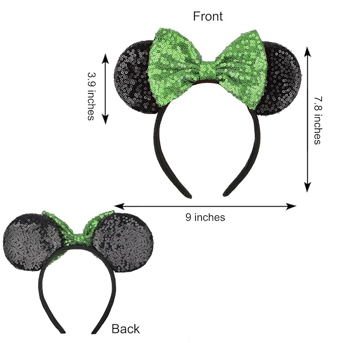 HoveBeaty Mouse Ears Bow Headbands Sequin Hairband Butterfly Glitter Hair Accessories for Girls Women (Green & Black)