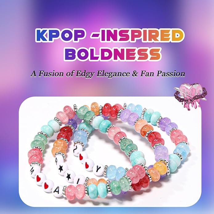 AICase for Korea-Pop Merch Gifts Toys Inspired Bracelets 3 Pcs Stackable Stretch Friendship Beaded Bracelets for Unique Merchandise Jewelry Gifts for Fans Women Men Stocking Stuffers_Crystal