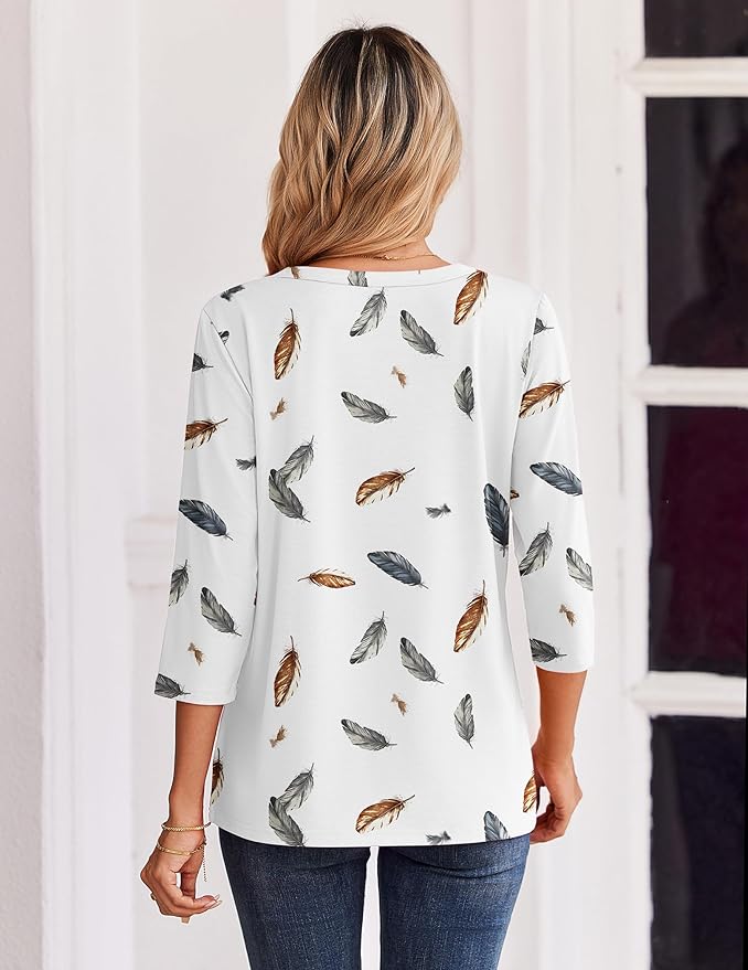 Zeagoo 3/4 Length Sleeve Womens Tops Casual Dressy Summer Blouses Buisness Work Spring Tee Shirts