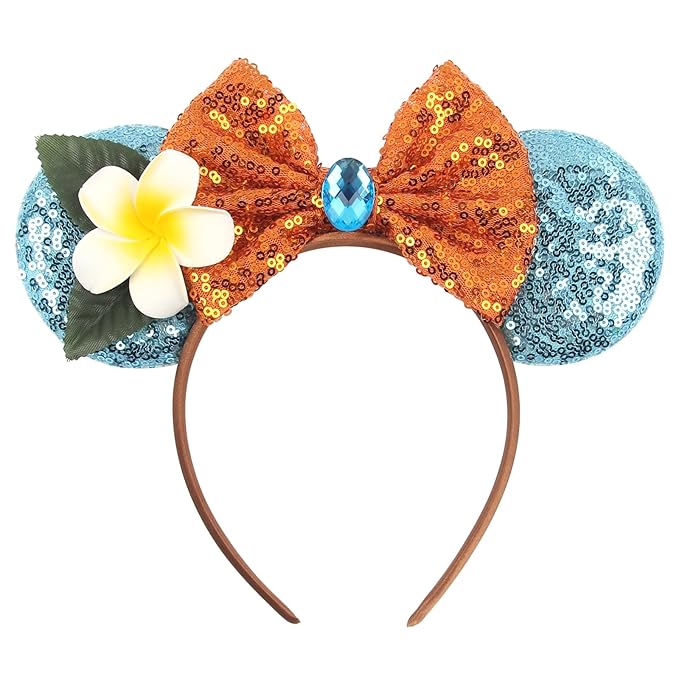 zhezesmila Mouse Ears Headbands for Women Hawaiian Ocean Princess Flower Headband Hair Accessories for Birthday Party Theme Park