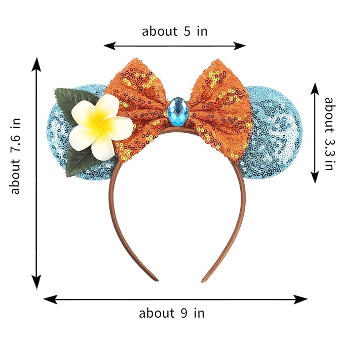 zhezesmila Mouse Ears Headbands for Women Hawaiian Ocean Princess Flower Headband Hair Accessories for Birthday Party Theme Park