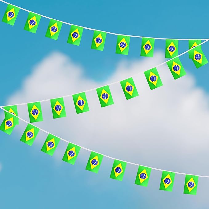 Yamiuo 100 Feet Brazil String Flag, 76 Pcs Brazilian Banner Flag, Small Mini World Banner Flags for Sports Events, Bars Decorations, School Festivals, Party Decorations, Celebrations (Brazil)