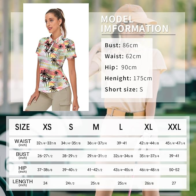 Women's Golf Shirt Short Sleeve Tennis Shirt Quarter Zip Golf Pullover Golf Polo Shirts Argyle Tops