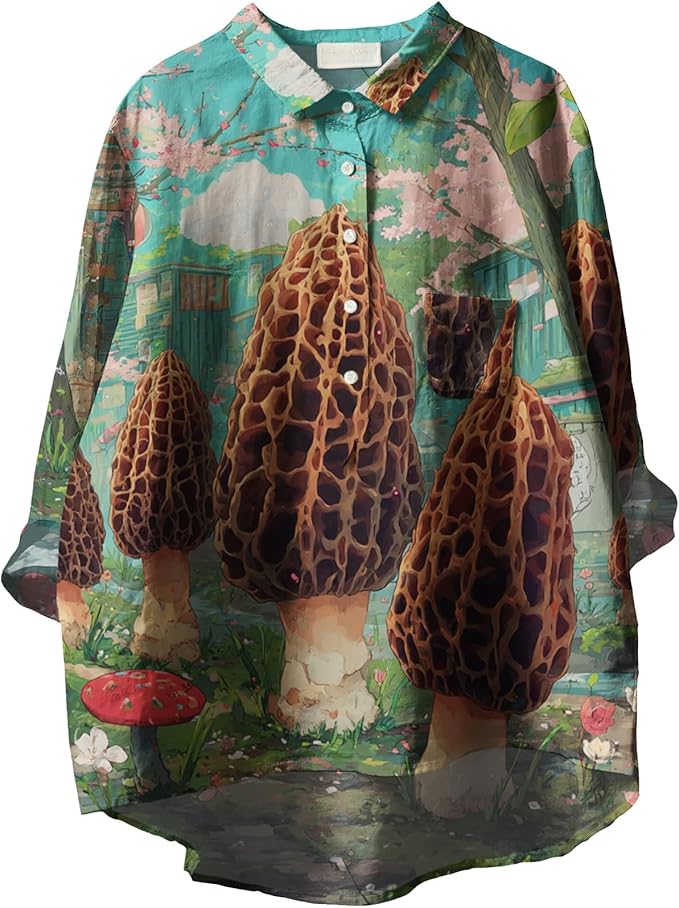Women Funny Graphic Long Sleeve Floral Blouses Plus Size Button Shirts Casual Cute Vneck Fall Tunic Tops Trendy
