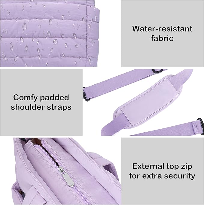 AOCINA Puffer Tote Bag for Women Quilted Work Bag Nurse Bags Women's Shoulder Handbags for Travel Gym Gifts Laptop Purse