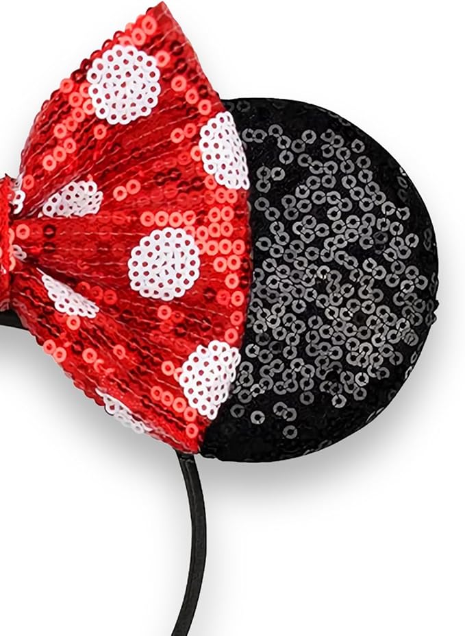 Sequin Mouse Ears Headbands for Women Girls Boys, Glitter Bows Headband for Kids Adults Birthday Party Costume Halloween