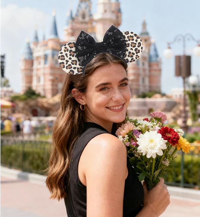 XINGKANG Mouse Ear Sparkling Headband, pink bow, birthday, Balloons, Castle, Firmly Occupying the C Position at the Party