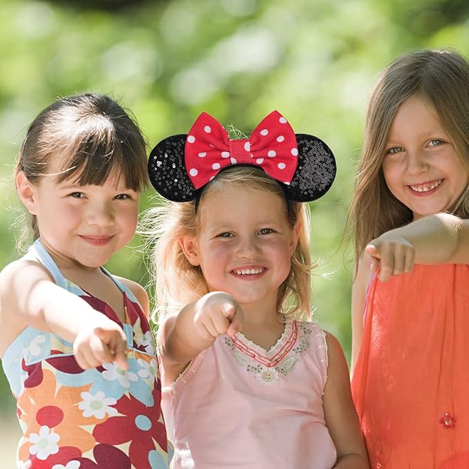 FANYITY Mouse Costume Ears,2 Pcs Mouse Ears Headbands for Girls & Women Party,Size Free (Pink dots 2)