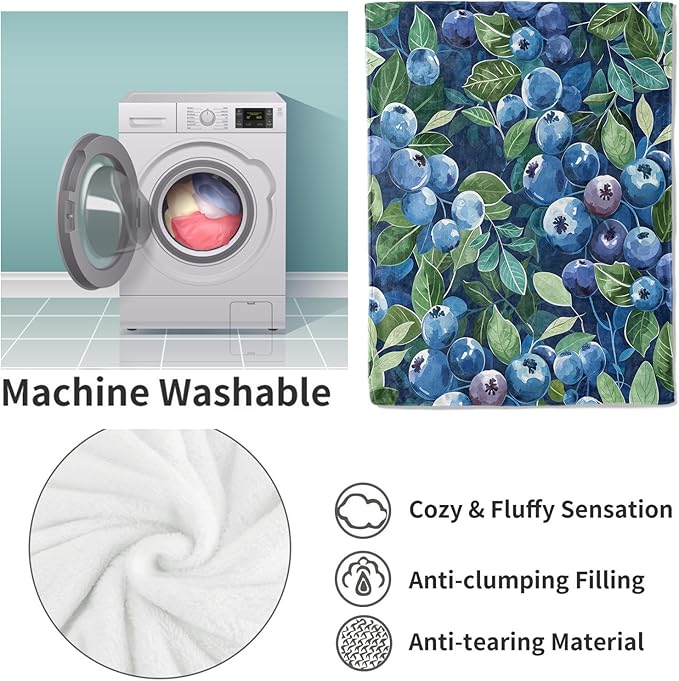 Blueberry Blanket, Fruit Themed Flannel Throw Blankets,Soft Warm Lightweight Cozy Plush Throws for Bedroom Sofa Office Home Decor Gifts for Women Girls 60"x50"