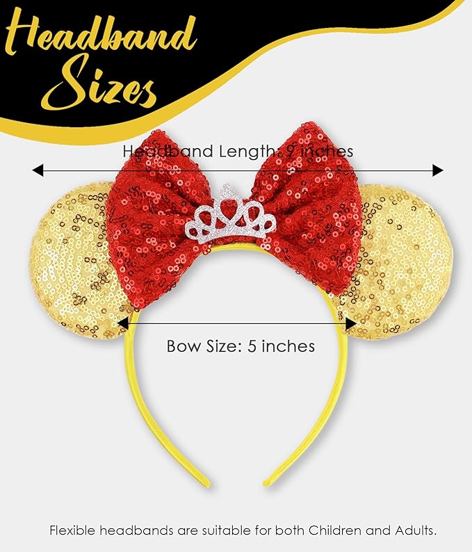 LIHELEI Mouse Ears Headband for Princess, Gold Sequin Mouse Ears for Women Princess Birthday Party Halloween Costume, Shiny Park Ears for Adult - Gold headband