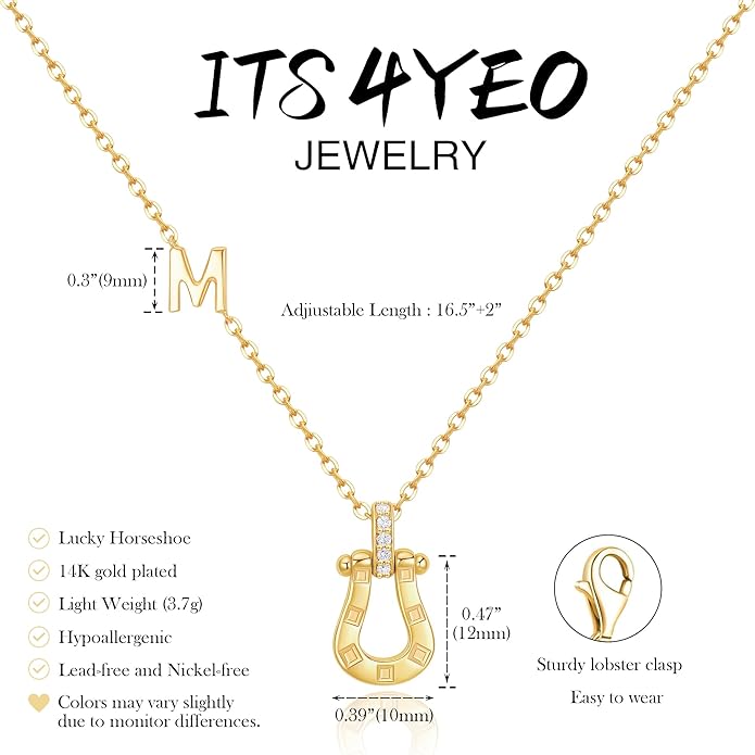 ITS4YEO Valentines Day Gifts for Women Hers, Lucky Horseshoe Initial Necklace, Dainty 14K Gold Plated Pendant Necklace, Trendy Hypoallergenic Jewelry, Gifts for Women and Teen Girls