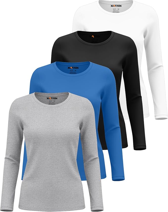 4 Pack Women's Underscrub Shirts Nurse Undershirts Long Sleeve Crewneck Slim Fit Tops Soft Stretchy Basic Tee