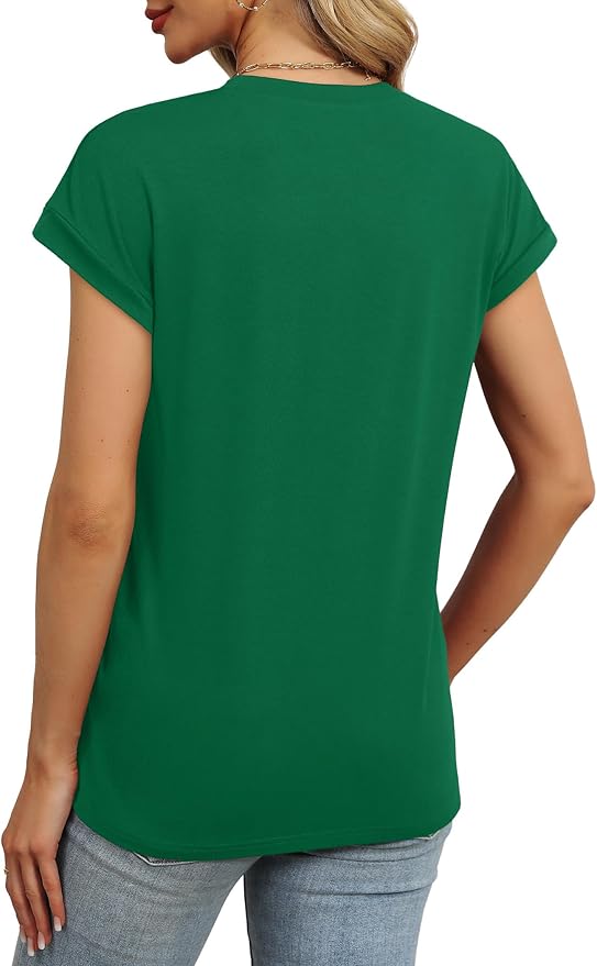 WEESO Womens Summer Tops Trendy 2026 Cap Sleeve T Shirts Crew Neck Pleated Front Beach Vacation Clothes Fashion