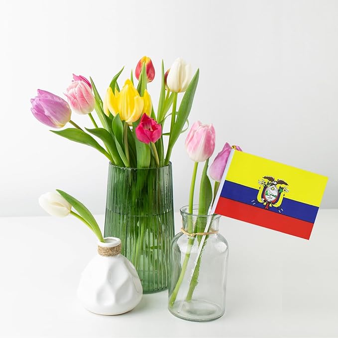 Ecuador Flag Small Ecuadorian Flag 12 Pack Mini Hand Held Ecuadorian Flags on Sticks for Party Parades Sports Events Patriotic Holiday Decorations