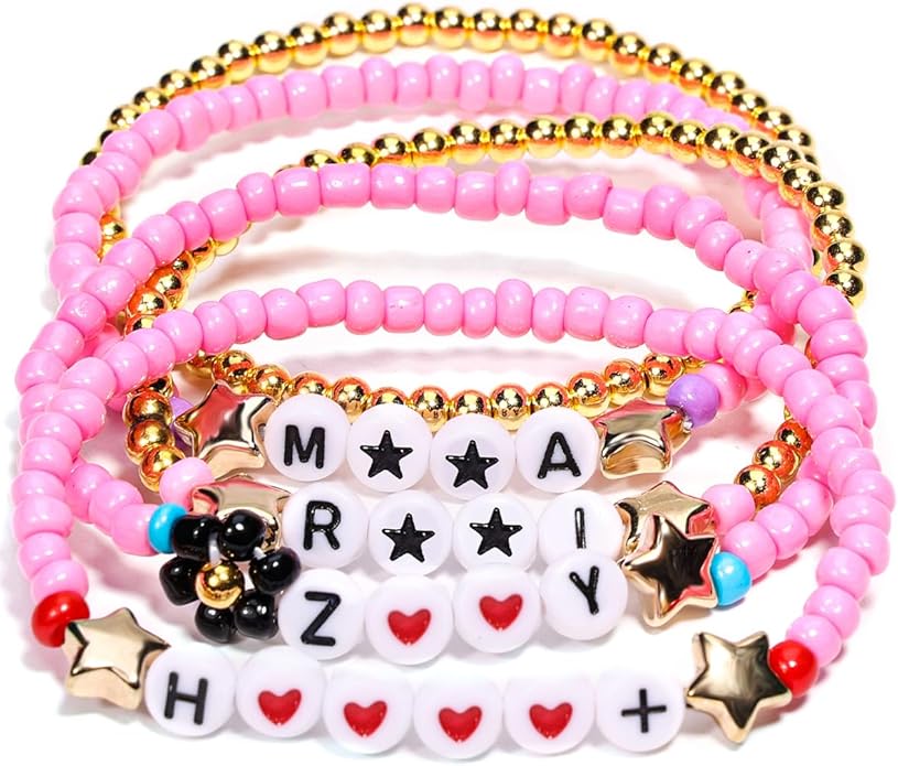 AICase for Korea-Pop Merch Gifts Toys Golden Inspired Bracelets 5 Pcs Stackable Stretch Flower Beaded Bracelets Costume Outfit Merchandise Jewelry Gifts for Fans Christmas Stocking_3110