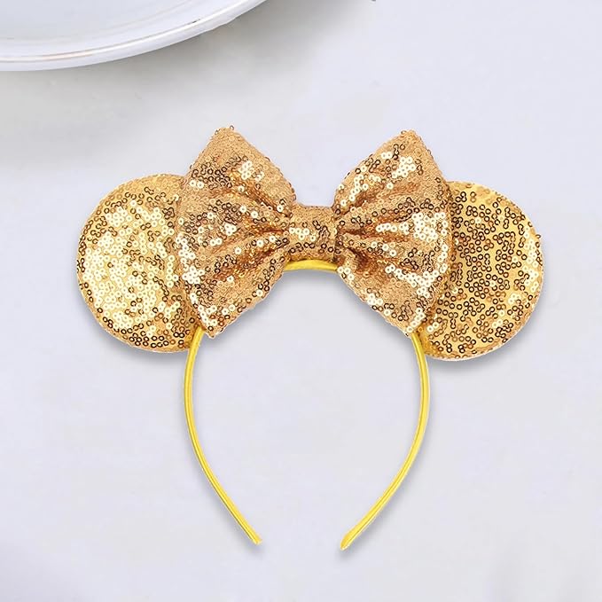 Sequin Mouse Ears Headbands for Women Girls Boys, Glitter Bows Headband for Kids Adults Birthday Party Costume Halloween