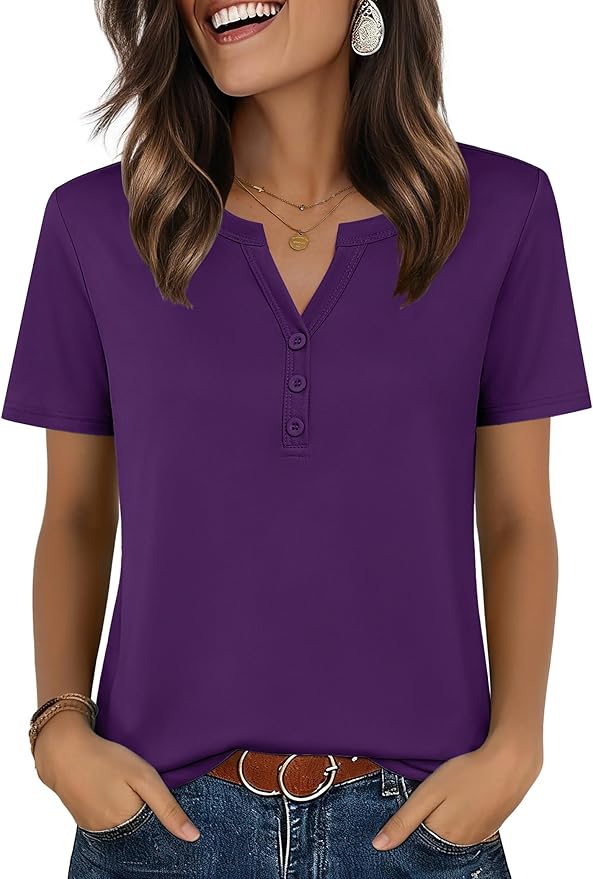 Zeagoo Womens Summer Tops V Neck Short Sleeve Shirts Dressy Casual Blouse Spring Vacation Tshirts Clothes