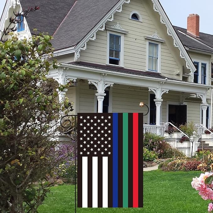 Thin Blue Red and Green Line Flag, Small American USA Garden Flags for Yard Patio Porch Independence Day Patriotic Festival Outdoor Decorations