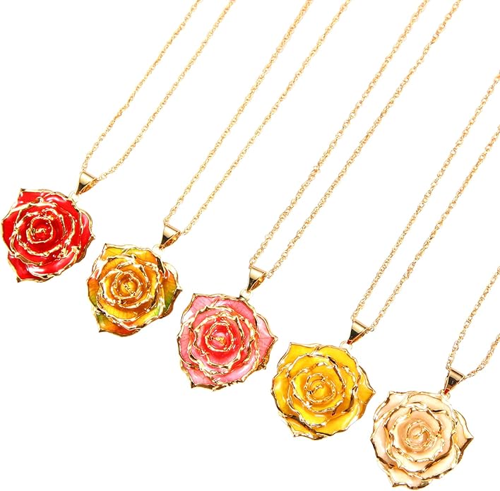 AliveRose Real Rose Gold Dipped Necklace Gifts for Women, 24K Gold Dipped Rose Pendant Necklace Jewelry Mothers Day Anniversaries Birthday Christmas Special Occasions Gifts for Her Mom Wife
