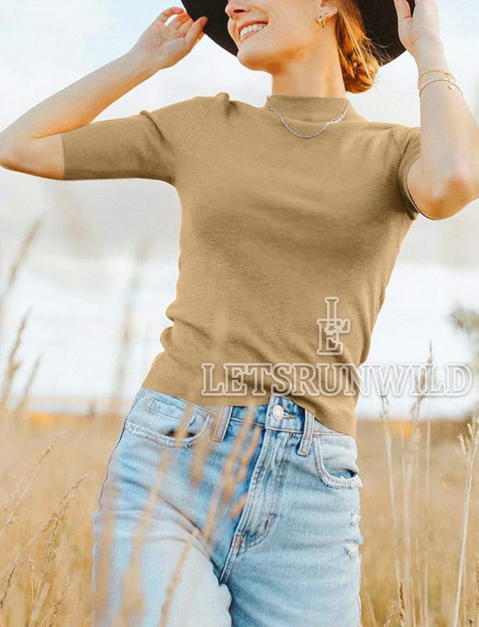 LETSRUNWILD Business Casual Tops for Women Dressy Cute Tops Mock Turtleneck Tshirts Shirts