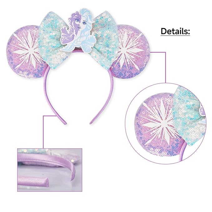 RAZKO Mouse Ears Headband, Elsa Sequin Minnie Ears Headband for Women Girls Hair Accessories, One Size Fits All, 16, Great for Disney Trip, Birthday Party, Halloween, Christmas