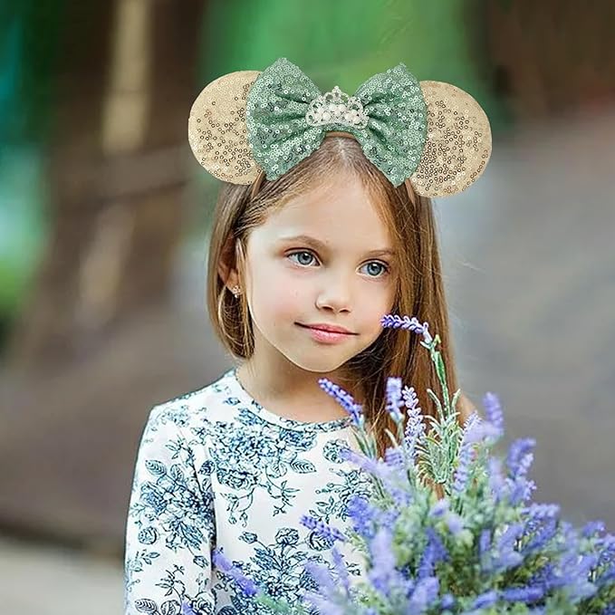 Seamoy Sequin Mouse Ears Headband, Tiana Rose Gold Mice Ears Hairband, Park ears Princess, Sparkle Silver Blue Classic Red Hair Accessory for Women Girls (Rose Gold Tiana)