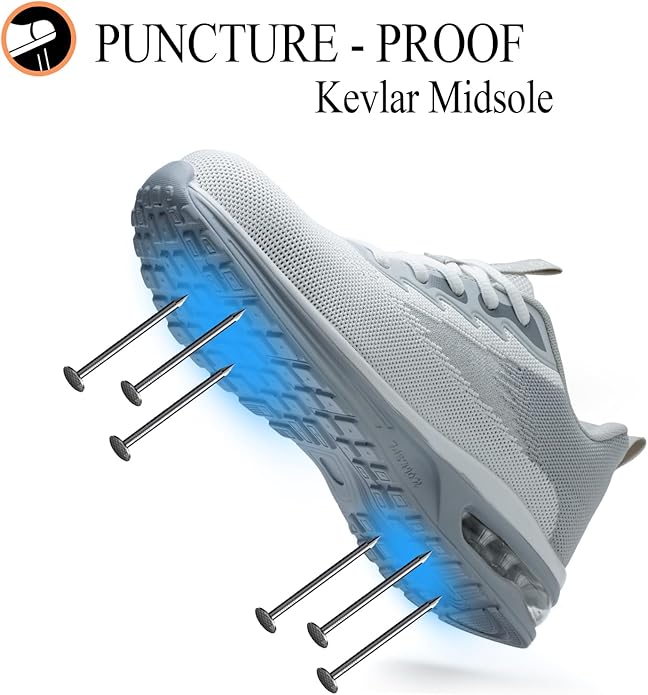 Steel Toe Shoes for Women Lightweight Breathable Safety Work Sneakers Non Slip Puncture Proof Utility Slip On Footwear for Industrial Construction
