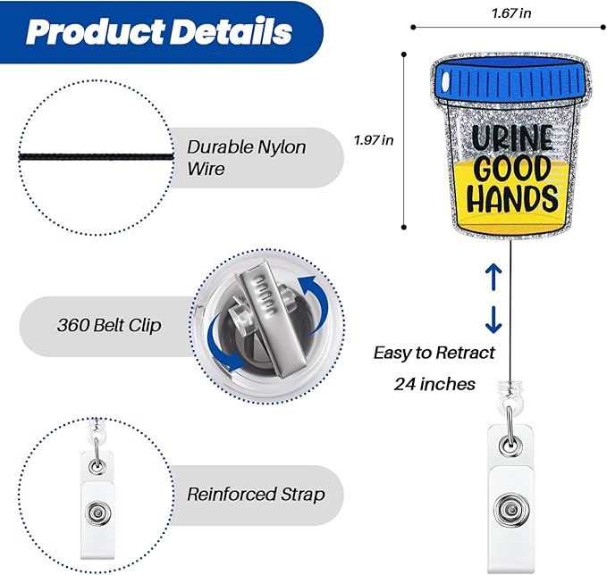 Urine Good Hands Funny Urology Badge Reel, Cute Nephrology Retractable ID Card Badge Holder, Name Tag Work Badge Clip for RN LPN CNA MA ER Nursing Student ED OB/GYN Urinalysis Lab Doctor, Nurse Gifts