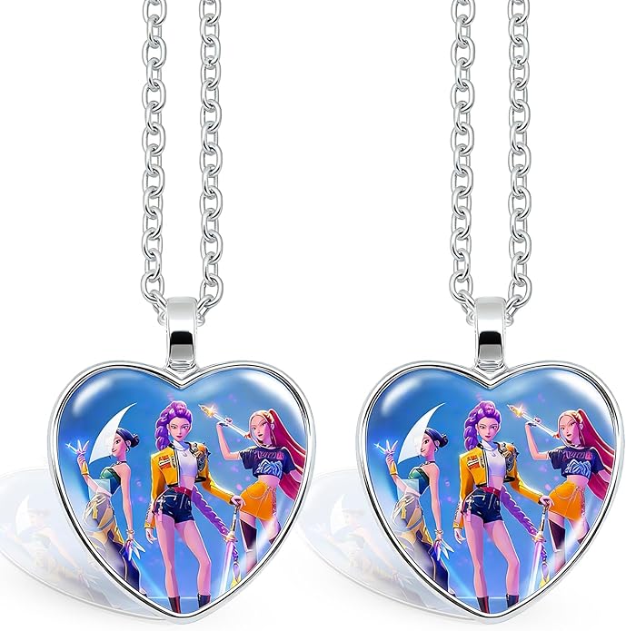 2PCS Korea Pop Heart Shape Necklace,Girls Group Jewelry Merchandise for Fans Enthusiast,Movie Lovers Gift Accessory,Colorful Sweater Chain