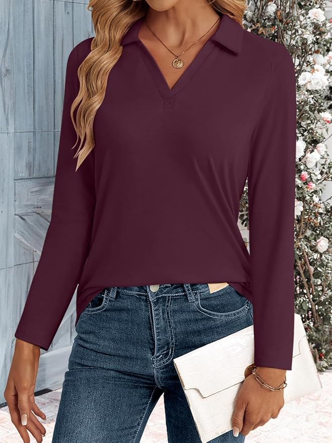 3/4 Length Sleeve Womens Tops Dressy Casual V Neck Polo Shirts Business Work Blouses 2025 Trendy Tunic Top