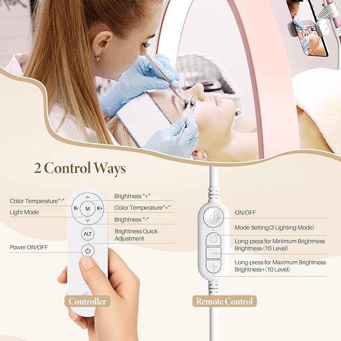 LIONVISON Half Moon Lash Lighting: LED Lash Lamp for Eyelash - 2nd Adjustable Brightness Warm to Cool Esthetician Light for Lash Artist Tattoo Salon