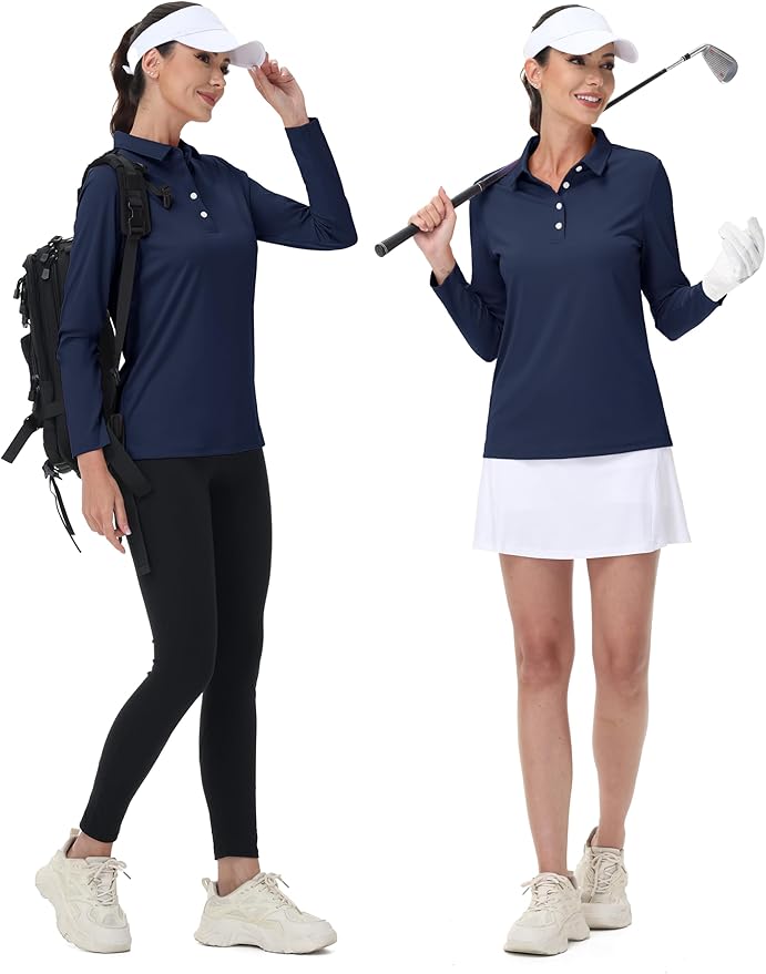 MAGCOMSEN Women's Polo Shirts Long Sleeve Golf Shirt Quick Dry UPF 50+ Sun Protection Lightweight Tennis Shirts