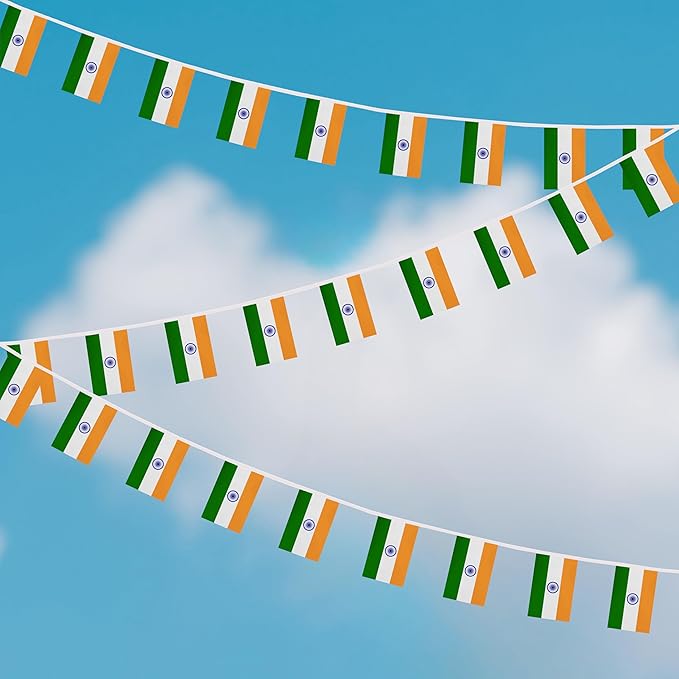 Yamiuo 100 Feet India String Flag, 76 Pcs Indian Banner Flag, Small Mini World Banner Flags for Sports Events, Bars Decorations, School Festivals, Party Decorations, Celebrations (India)