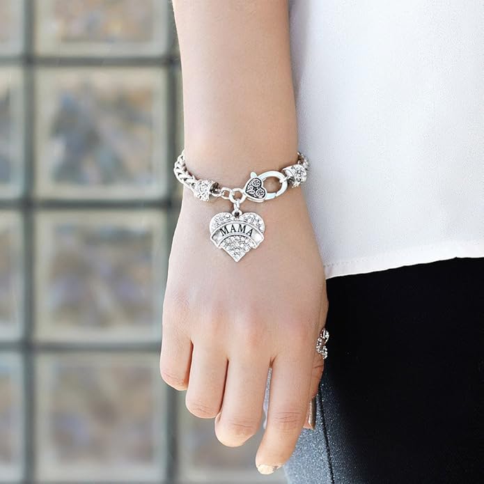 Inspired Silver - Silver Pave Heart Charm Bracelet with Cubic Zirconia Jewelry