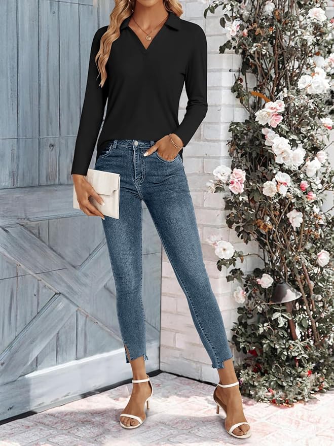 3/4 Length Sleeve Womens Tops Dressy Casual V Neck Polo Shirts Business Work Blouses 2025 Trendy Tunic Top