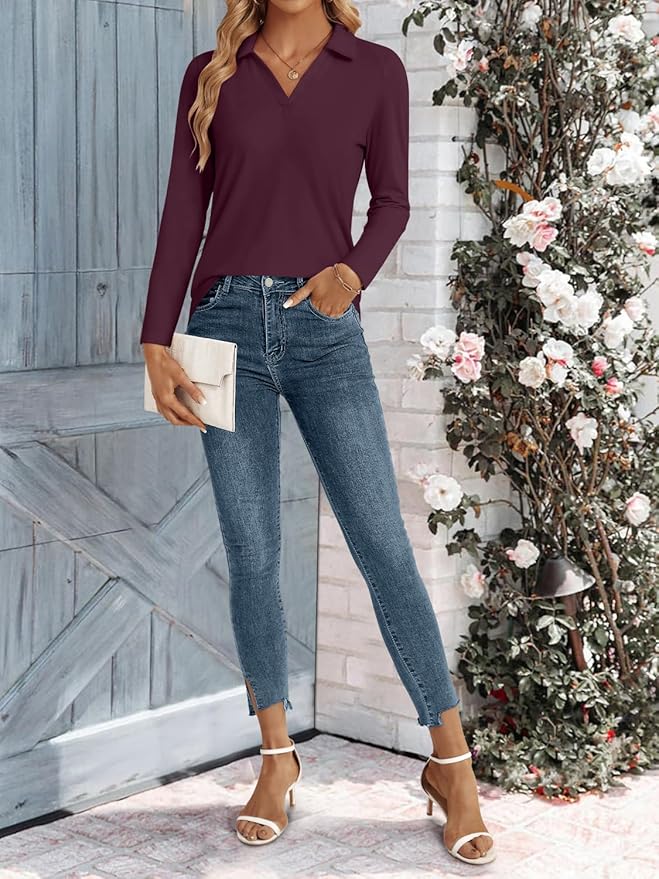 3/4 Length Sleeve Womens Tops Dressy Casual V Neck Polo Shirts Business Work Blouses 2025 Trendy Tunic Top