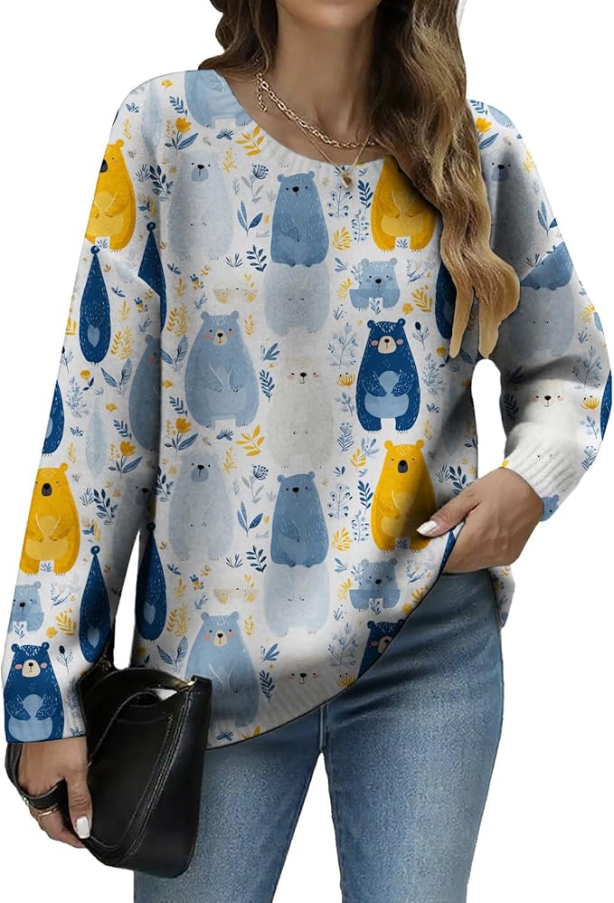 LIZALIG Women's Fall Christmas Snowman Sweater Long Sleeve Crewneck Pullover Festive Holiday Winter Outfit for Parties